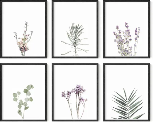 Vista 38 de HAUS AND HUES Pósteres florales y de plantas, juego de 6 impresiones botánicas, arte de pared de flores y plantas, decoración botánica