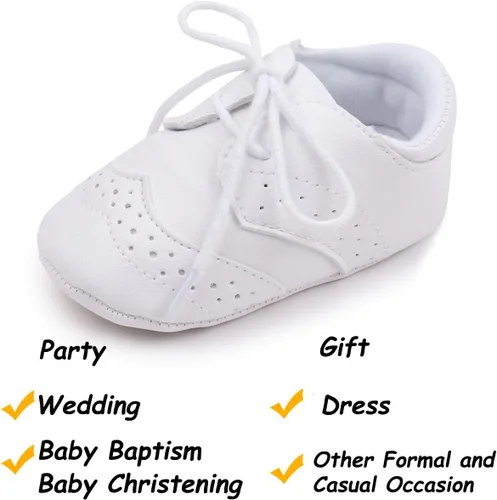Vista 8 de Zapatos de bebé para niños y niñas, suela suave, antideslizante, de piel sintética, para bautizo, zapatos de bautizo, zapatos de cuna para recién