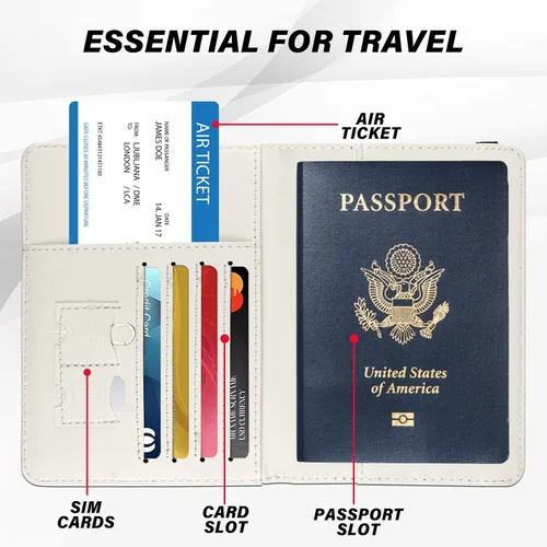 Vista 2 de Linda Funda para Pasaporte y Soporte Combo, Cubierta para Pasaporte con Bloqueo RFID, Compatible con Billetera para Hombres y Mujeres, Protector