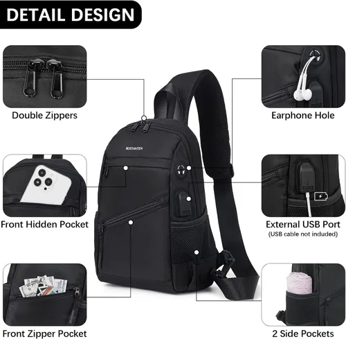Vista 6 de BOSTANTEN Bolso bandolera, mochila cruzada para el hombro, bolsa de pecho para hombres y mujeres, viajes, senderismo, mochila casual