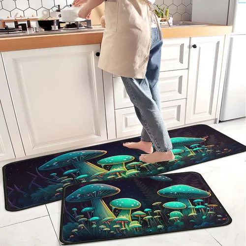 Vista 13 de Alfombras y tapetes negros de cocina antideslizantes, lavables, resistentes a las manchas y a la decoloración, adecuados para tapetes de cocina
