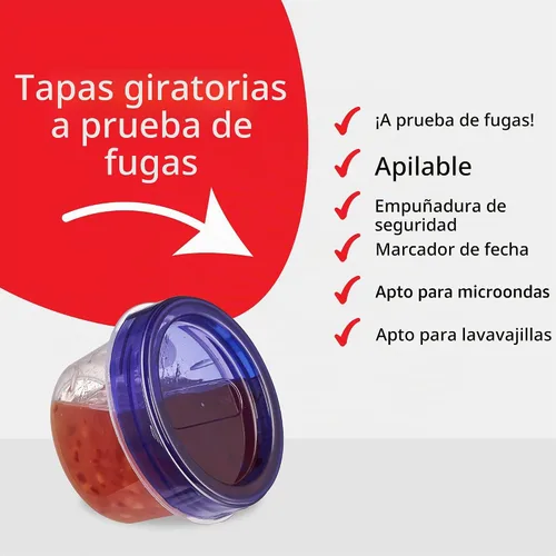 Vista 5 de PLASTICPRO Paquete de 6 Recipientes de Almacenamiento de Alimentos con Tapa Giratoria con Tapa Azul Atornillable - Recipientes Reutilizables de 4 oz