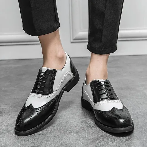 Vista 7 de HuitJours Hombres Brogues Wingtip Lace Up Classic Black Dress Shoes Derby Gatsby Prom Fashion Oxford