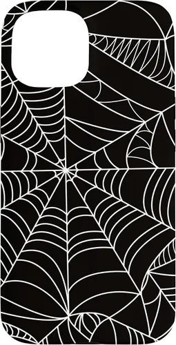 Vista 6 de iPhone 12/12 Pro blanco y negro araña web Único estuche de Halloween de Artsy moderno