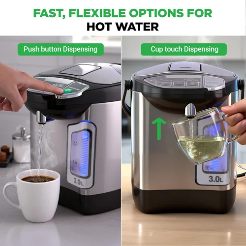 Vista 4 de NutriChef Hervidor Eléctrico de Agua y Calentador - Dispensador Eléctrico de Agua Caliente de Acero Inoxidable de 3L/3.17 Qt con Base Giratoria