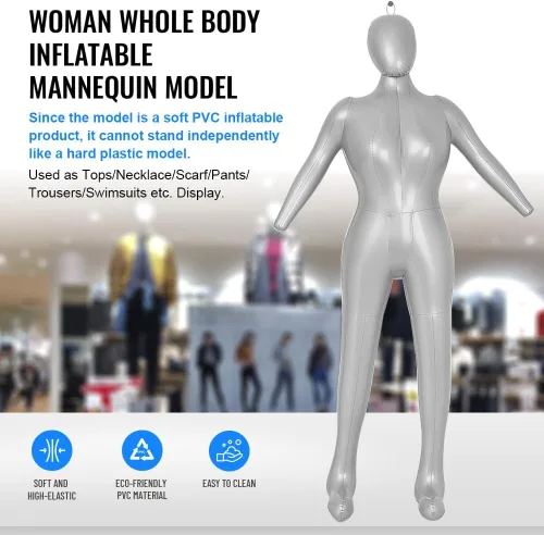 Vista 2 de Three T Maniquí inflable de cuerpo completo femenino con brazos y cabeza – 65.0 in tamaño real de PVC vestido forma para exhibición minorista, feria