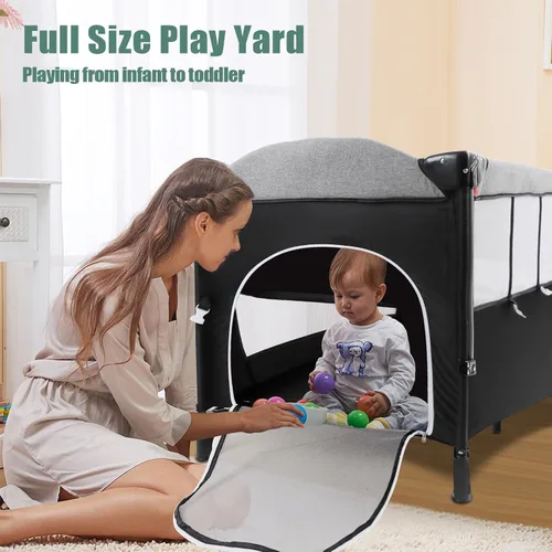 Vista 2 de MMBABY Paquete 5 en 1 cuna portátil para bebé, cuna multifunción para recién nacidos a niños pequeños, cambiador de pañales en forma de U, corral