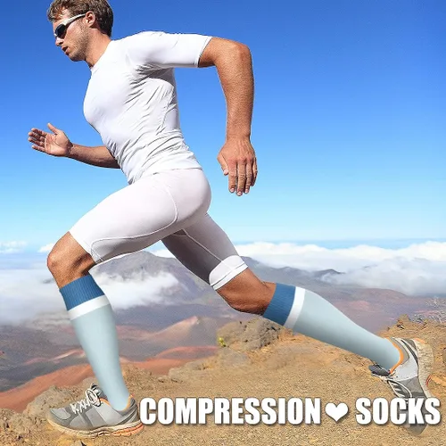 Vista 4 de Paquete de 3 pares de calcetines de compresión médica para mejorar la circulación de mujeres y hombres, para correr, hacer deporte y amamantar