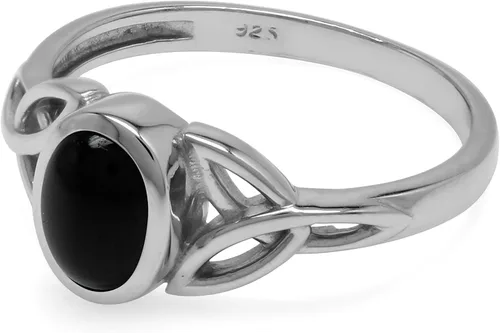 Vista 4 de Silvershake 7X5mm Oval Shape Cabochon Gemstone White Gold Plated or Yellow Gold Plated 925 Sterling Silver Triquetra Celtic Knot Solitaire Gemstone