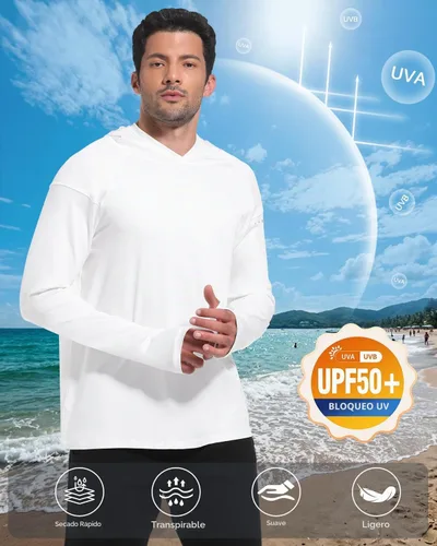 Vista 3 de Paquete de 4 camisetas de pesca con capucha UPF 50+ de manga larga para Gris claro-blanco-azul claro-gris profundo
