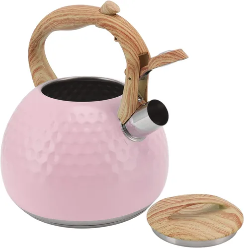 Vista 9 de Hervidor de té, tetera de acero inoxidable de 3 litros, estufa doméstica silbante, tetera versátil para estufa (9.1 in-rosa)