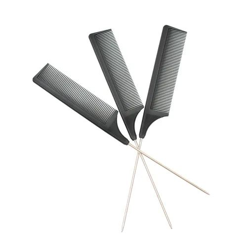 Vista 6 de 3 peines de cola de rata, fibra de carbono, resistentes al calor, con cola de acero inoxidable para todo tipo de cabello (negro)