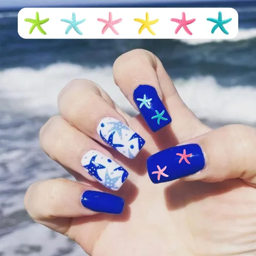 Vista 6 de 60 dijes de uñas de estrella de mar, aleación de verano, 3D, para decoración de uñas temática de playa, arte de uñas y fabricación de joyas