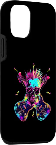 Vista 3 de iPhone 15 Streetwear Synthwave 80s 90s skull rock music bass guitar Case