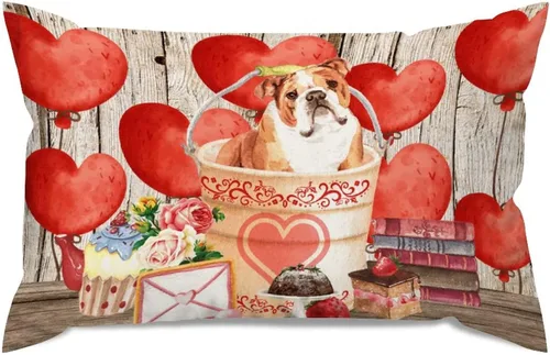 Vista 61 de Fundas de almohada lumbar con textura de madera rústica para perro en cubo, diseño de corazón rojo para el día de San Valentín, fundas de almohada