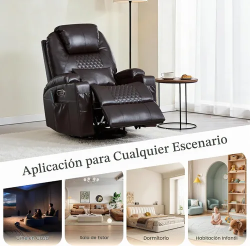 Vista 12 de AHMED Silla reclinable giratoria eléctrica con masaje y calor para adultos Marrón