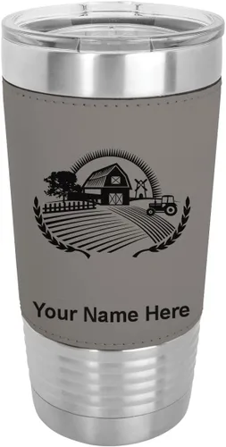 Vista 16 de LaserGram Vaso aislado al vacío de 20 onzas, granja, grabado personalizado incluido (piel sintética, estilo béisbol)