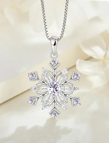 Vista 4 de Collar de copos de nieve de plata de ley 925 con colgante de piedra natal para mujer