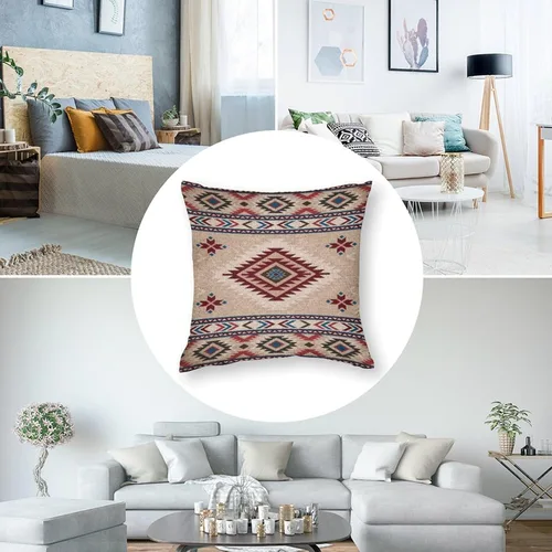 Vista 6 de Juego de 2 fundas de almohada de estilo étnico vintage, estampado geométrico azteca, étnico, tribal, para dormitorio, sala de estar, sofá