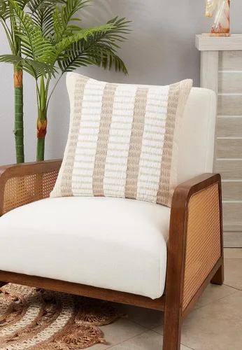Vista 3 de SARO LIFESTYLE Funda de almohada clásica con diseño de rayas, natural, 20 pulgadas