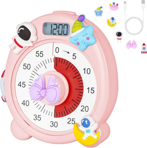 Vista 10 de Ainiv Temporizador visual de 60 minutos para niños, temporizador de cuenta regresiva para aula, oficina, cocina, lindos temporizadores magnéticos