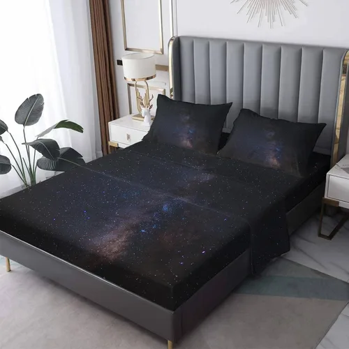 Vista 9 de Sábanas de estrellas tamaño individual, sábanas de puesta de sol, sábanas y fundas de almohada estampadas de 3 piezas, sábana bajera ajustable