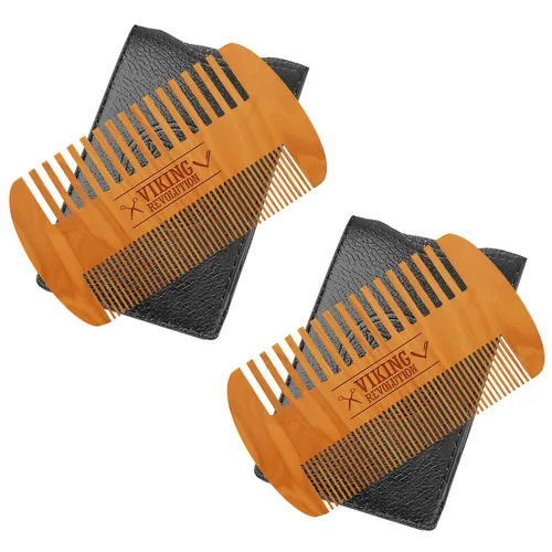 Vista 9 de BEST DEAL peine de madera para barba y estuche, acción dual, dientes finos y gruesos, perfecto para utilizar con bálsamos y aceites, peine