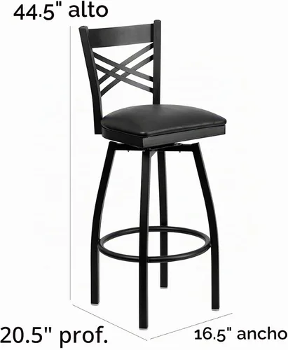 Vista 3 de Flash Furniture HERCULES Series Black ''X'' Taburete giratorio de metal – asiento de vinilo negro