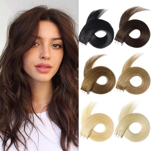 Vista 8 de Yamel Extensiones de cabello humano con cinta, extensiones de cabello negro natural de 10 pulgadas, 20
