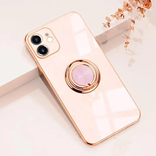 Vista 47 de Compatible con iPhone 11 Kickstand, anillo de rotación de 360 grados integrado con borde de oro rosa brillante que funciona con soporte magnético