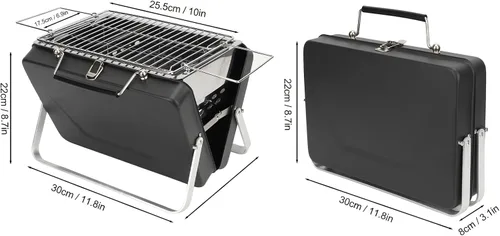 Vista 2 de Alomejor Parrilla portátil de carbón para barbacoa, portátil, portátil, portátil, parrilla, malla de alambre, herramientas para acampar al aire