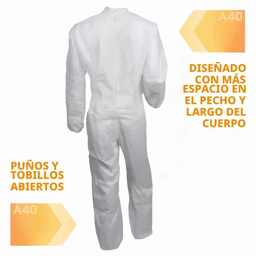 Vista 4 de KleenGuard™ Overol de protección de líquidos y partículas A40 (44302), cremallera frontal, blanco, mediano (cantidad 25)