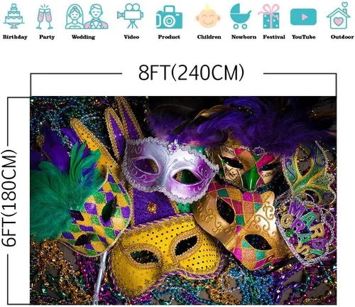 Vista 3 de Máscara de cuentas de color morado dorado con purpurina, fondo de fotografía de carnaval, fiesta, baile, fiesta de cumpleaños, cabinas de fotos