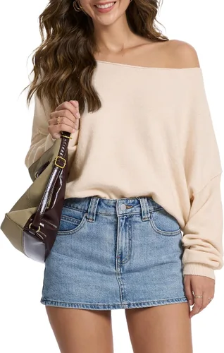 Vista 8 de FAlABLE - Suéter para mujer con hombros descubiertos y cuello barco, pullover holgado de manga larga, acogedor de punto, para otoño e invierno, tops