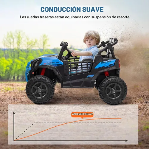 Vista 5 de Qaba 24V 2 Seater Ride on Car Electric Off-Road UTV Truck Ages 3-8 Blue Azul