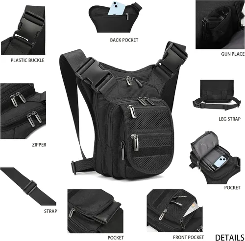 Vista 5 de Mochila de pierna caída, mochila para muslos, paquete Versipack para montar en motocicleta, caminar, ciclismo, vacaciones, hombre y mujer, Gris