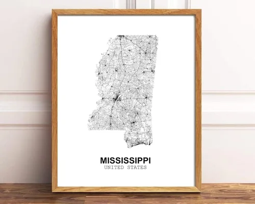 Vista 3 de Eleville 8 x 10 sin marco Mississippi Estados Unidos vista del país camino abstracto mapa moderno impresión arte póster pared oficina decoración