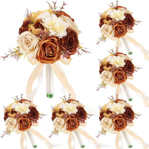 Vista 43 de Ramos de novia bohemios para boda, ramos de 9 pulgadas de flores artificiales para decoraciones de centro de mesa de ceremonia y aniversario, rosas