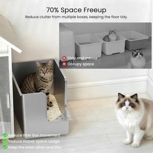 Vista 6 de Caja de arena de acero inoxidable de 11.8 pulgadas de alto, caja de arena de metal XL para gatos, inodoro para mascotas con apertura de esquina