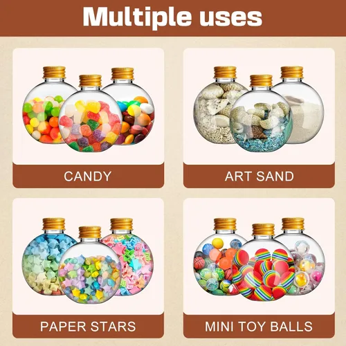 Vista 7 de 30 botellas de plástico para arte de arena, 6 onzas, forma de bola, transparente Plastic Sand Art Bottles, Spherical Plastic Potion Bottles
