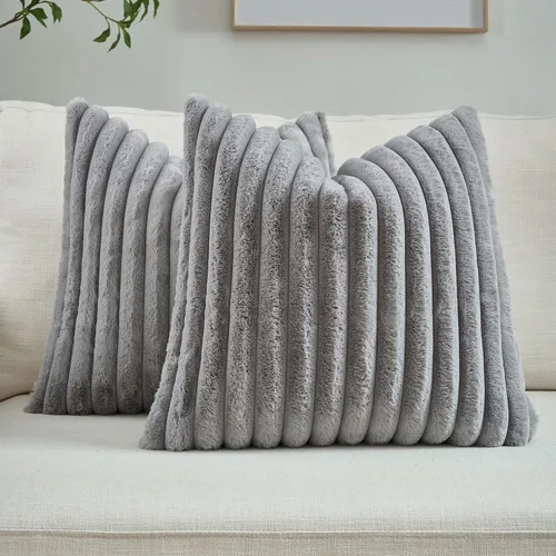 Vista 12 de FUTEI Pack of 2 Faux Fur Throw Pillow Covers 20x20 Inch, Navy Blue Azul marino