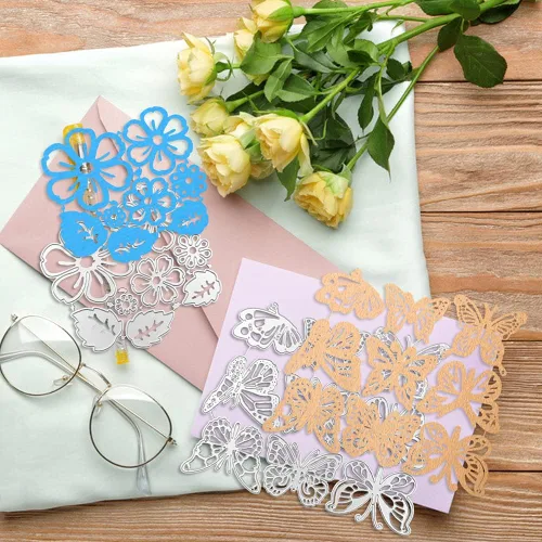 Vista 9 de 17 troqueles de corte de plantilla en relieve, hojas de mariposa y flores de AIFUDA para manualidades, álbumes de recortes, marco de fotos, álbum