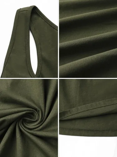Vista 5 de Missufe Vestido para mujer, sin mangas, con espalda cruzada, acampanado, casual, liso
