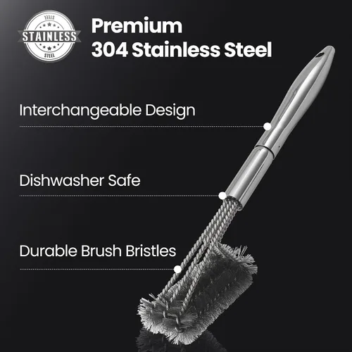 Vista 3 de Kit de limpieza de cepillo de parrilla de acero inoxidable fácil gourmet, raspador cambiable Durable Grill Brush and Griddle Scraper Combo with