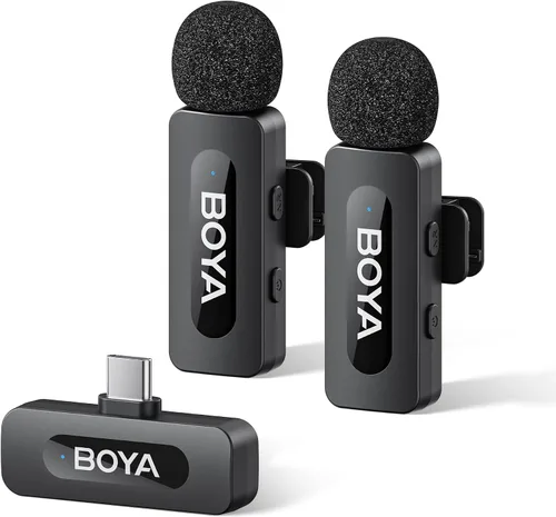 Vista 7 de BOYA by-V1 Micrófonos inalámbricos para iPhone iPad con puerto Lightning certificado MFi, rango de 328 pies, vida de batería de 9H, reducción