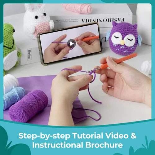 Vista 4 de YESJOLI Kit de ganchillo de animales para principiantes, kit de ganchillo y tejer para manualidades para mujeres adultas DIY con video tutorial paso