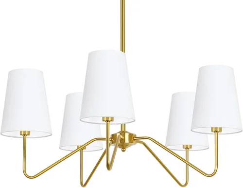 Vista 9 de Candelabro moderno de 5 luces de 30 pulgadas con pantallas blancas, lámpara colgante clásica para comedor, lámpara negra con base E12 lámpara