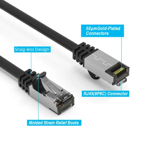 Vista 3 de AEONS Cable Ethernet blindado Cat 8 de 1 pie de alta velocidad 40Gbps Cat8 red LAN 2000 Mhz chapado en oro RJ45, resistente a la intemperie, cable