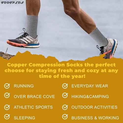 Vista 7 de FOOTPLUS Calcetines de compresión de cobre para senderismo, unisex, con suela acolchada y soporte de arco atlético, calcetines para correr