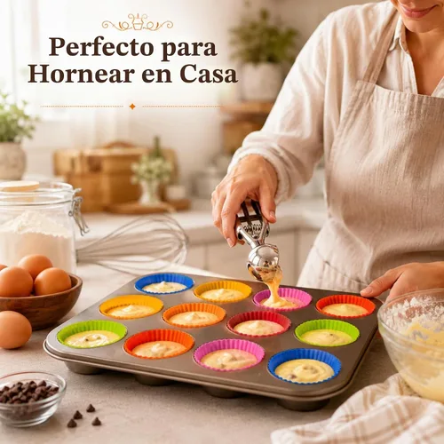 Vista 4 de RAINFLOW Paquete de 36 tazas de silicona para hornear cupcakes, reutilizables y antiadherentes, mini moldes de silicona para muffins, forros